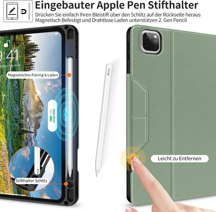 HOLIMET iPad Pro 11 Zoll Hülle 2022/2021/2020 mit Stifthalter, PU Leder Schutzhülle TPU-Rücken Stoss