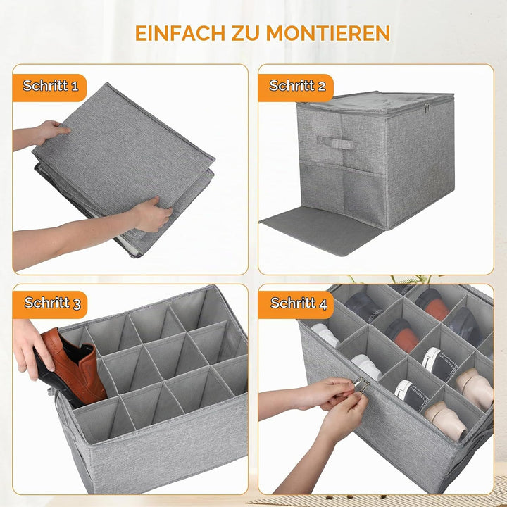 Romon Schuhorganizer Schuhboxen, Schuhorganisator für Schrank 12 Zellen Schuhaufbewahrung mit Deckel