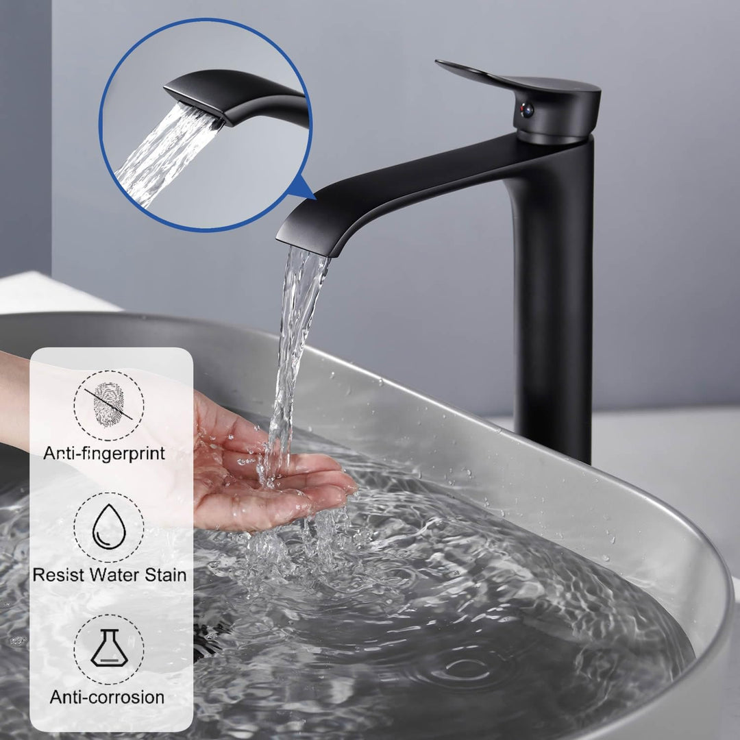 Wasserhahn Bad Schwarz Hoch - Badarmatur Wasserfall Waschtischarmatur Einhebelmischer Mischbatterie