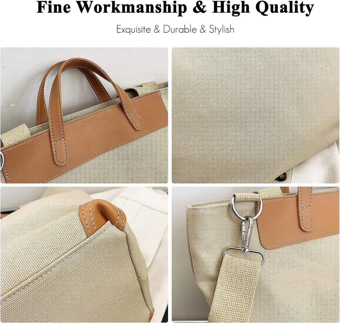 FANDARE Leichte Handtaschen Leinwand gross Schultertasche Damen Umhängetasche für 12.9 Zoll Laptopta
