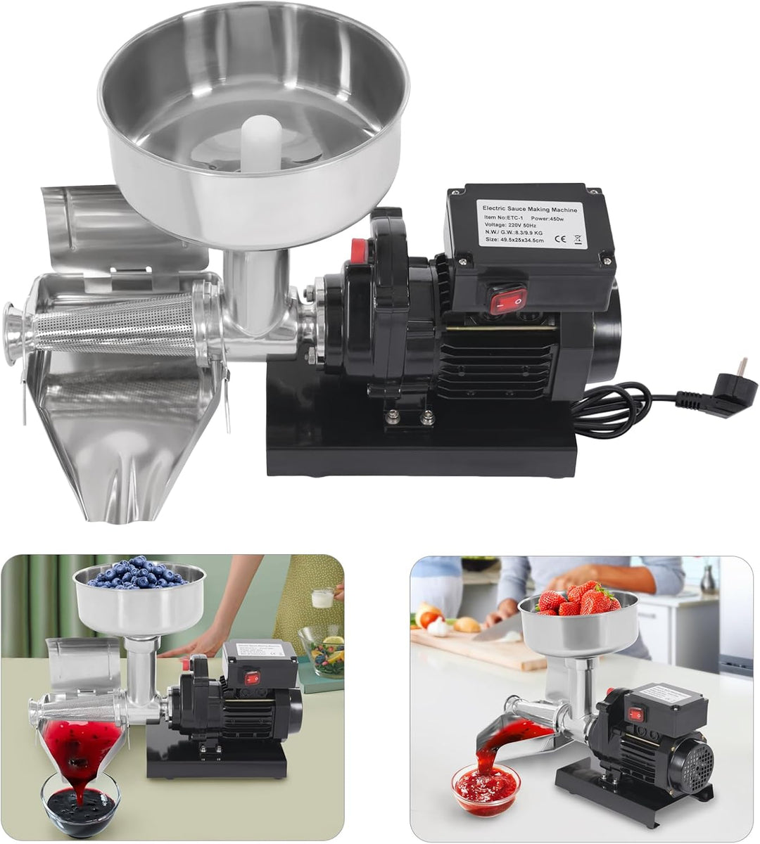 Elektrische Tomatenpresse, Elektrischer Tomatenmühle Maschine für Macht Ketchup, Erdbeermarmelade, H