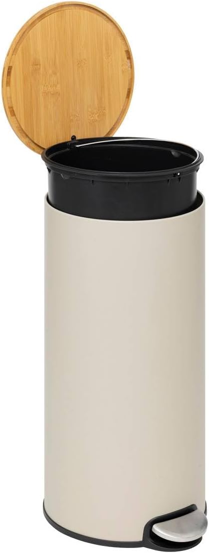 5five – Moderner Treteimer in Beige – 30 l – Bambusdeckel, herausnehmbarer Eimer – Für Zuhause, Wasc