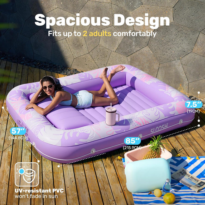 SLOOSH Aufblasbare Tanning Pool, 70" x 46"/ 85" x 57" Grosse aufblasbarer Luftmatratze für Erwachsen