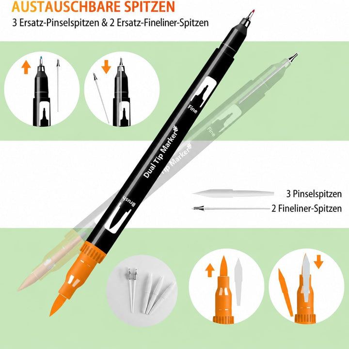 Lyuvie Filzstifte Set, 60 Farben Pinselstifte Aquarell Brush Pen Set für Kinder, 2 mm und 0,4 mm Pin