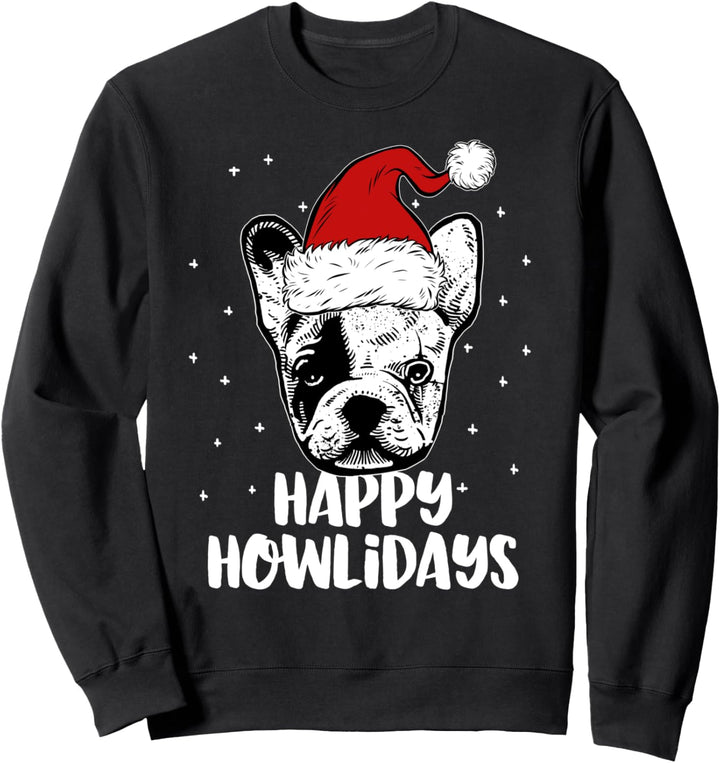 Frenchie mit Weihnachtsmannmütze, Happy Howlidays Sweatshirt
