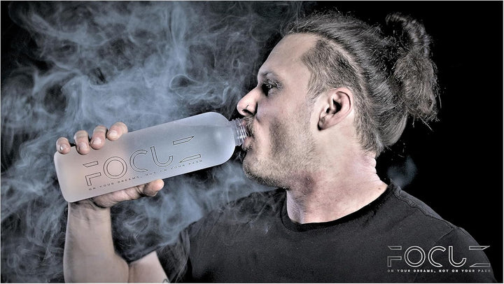 FOCUZ® Motivational Bottle 1 L [Schwarz] mit motivierender Zeitmarkierung, Trinkflasche 1l, 1 Liter