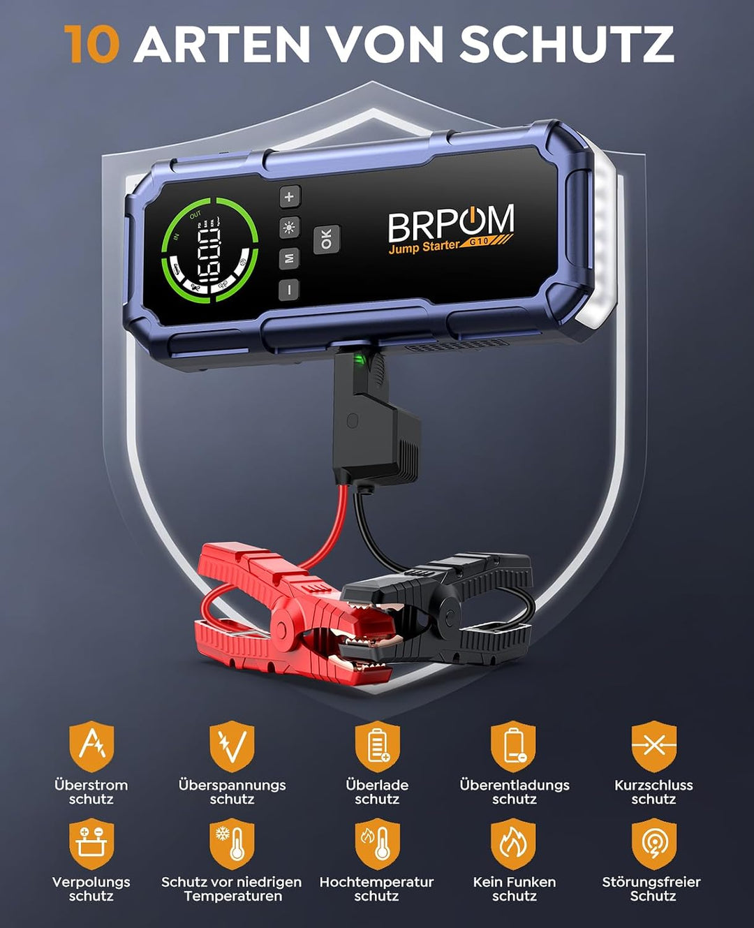 BRPOM Starthilfe Powerbank für Pkw mit Kompressor 160PSI,8000A Auto Starthilfe Powerbank für All Ben