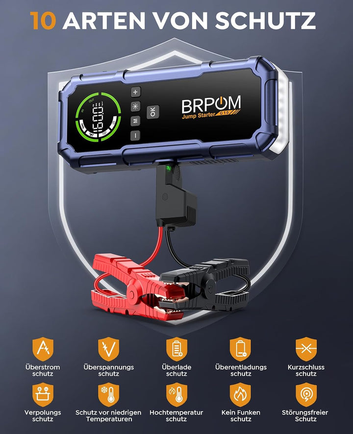 BRPOM Starthilfe Powerbank für Pkw mit Kompressor 160PSI,8000A Auto Starthilfe Powerbank für All Ben