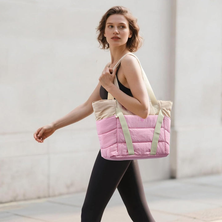 Axcone Tragetasche für Damen mit Reissverschluss,Gesteppte Tragetasche,Sporttasche mit Yogamatten-Gu