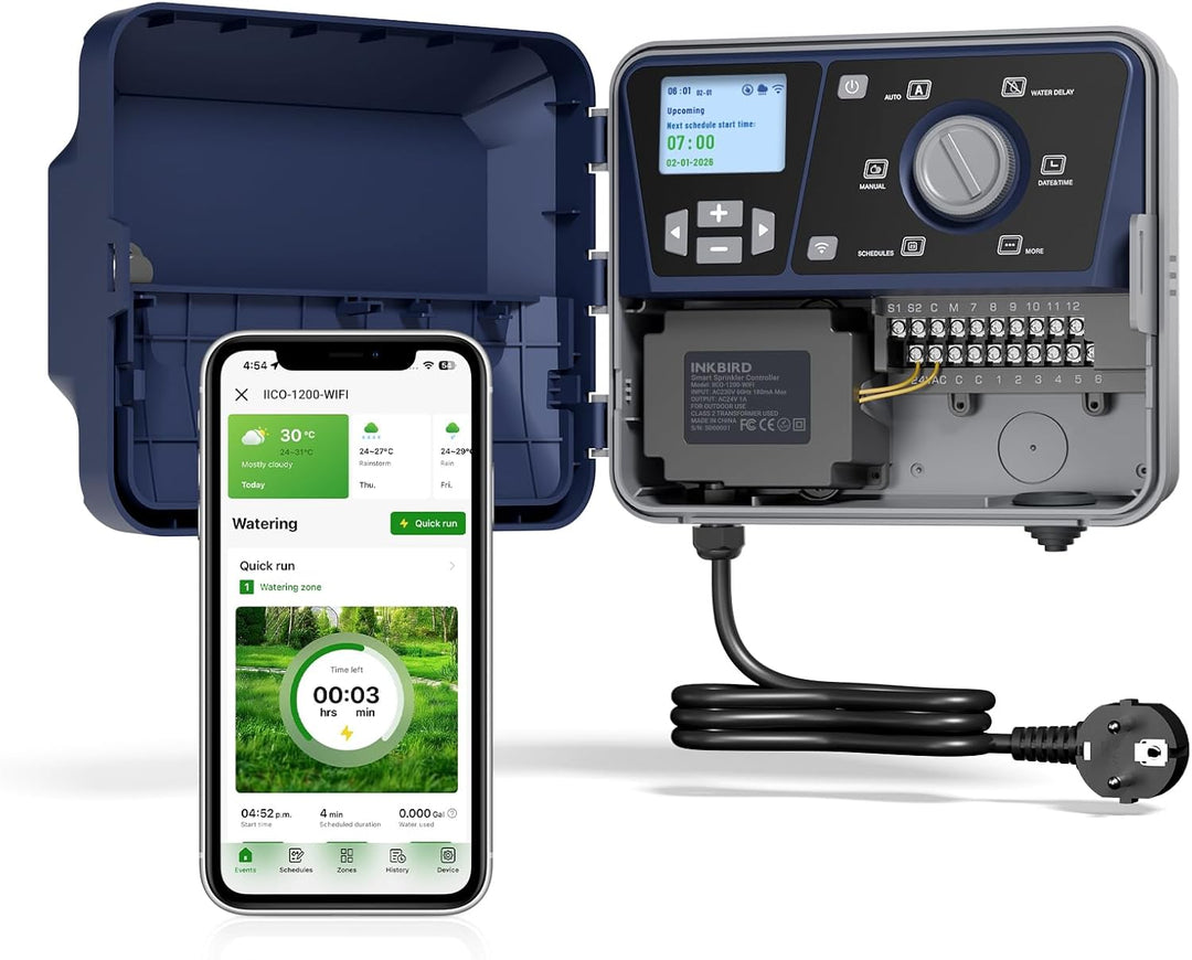 Inkbird IICO-1200-WIFI 12 Zonen Bewässerungscomputer mit Wetter- und Saisonaleinstellung