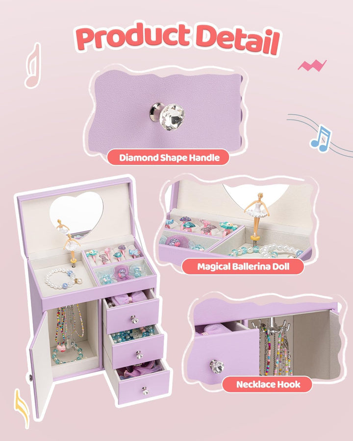VLANDO Musical Schmuckkästchen Mädchen, grosses Kind Musik-Box mit Ballerina für Geburtstag Schlafzi