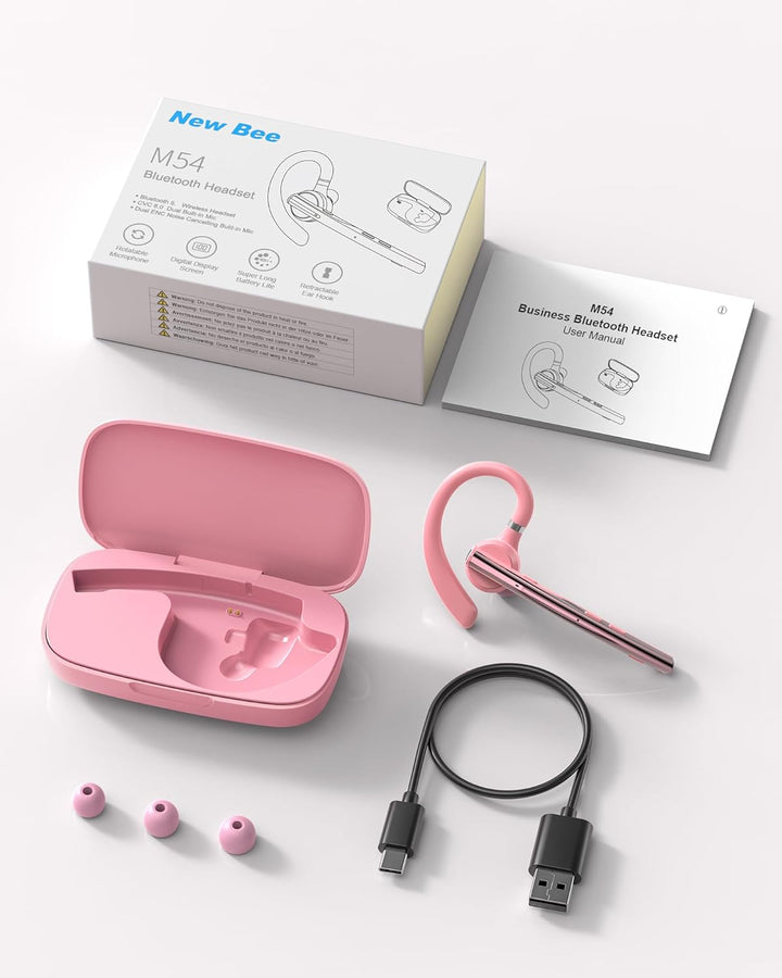 New Bee Bluetooth Headset mit 72h Spielzeit Bluetooth V5.1 Freisprech Headset Handy mit LED Ladecase