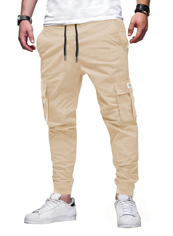 Jogginghose Herren Cargohose Einfarbige Hose Männer Causal Sporthose Elastische Freizeithose mit 6 T