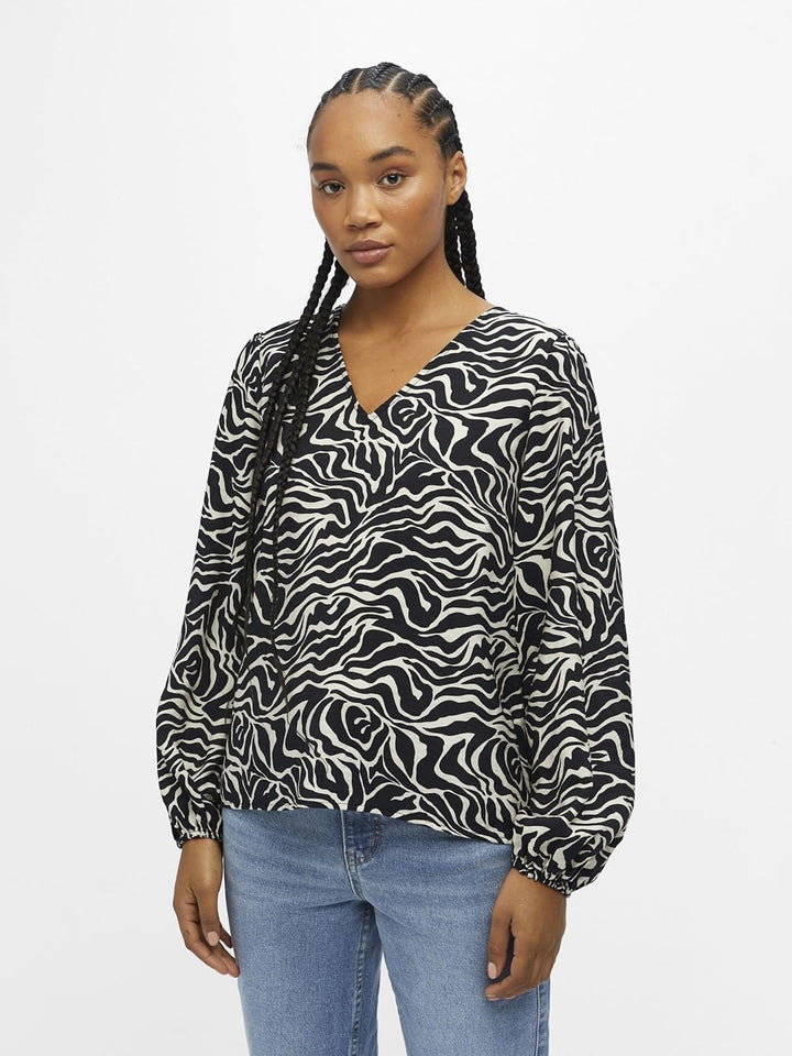 Object Damen Objleonora L/S V-Neck Top Noos Bluse, 36 Schwarz