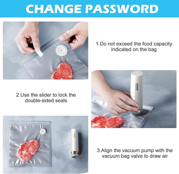 Vakuumiergerät Klein, Handvakuumierer mit 30 Wiederverwendbare Vakuumbeutel, Vakuumierer für Lebensm