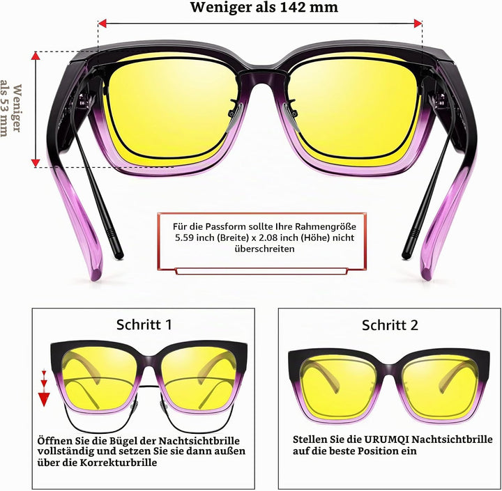 URUMQI Nachtsichtbrille für Autofahrer, Nachtfahrbrille Nachtbrille zum Autofahren Damen Herren, Aut