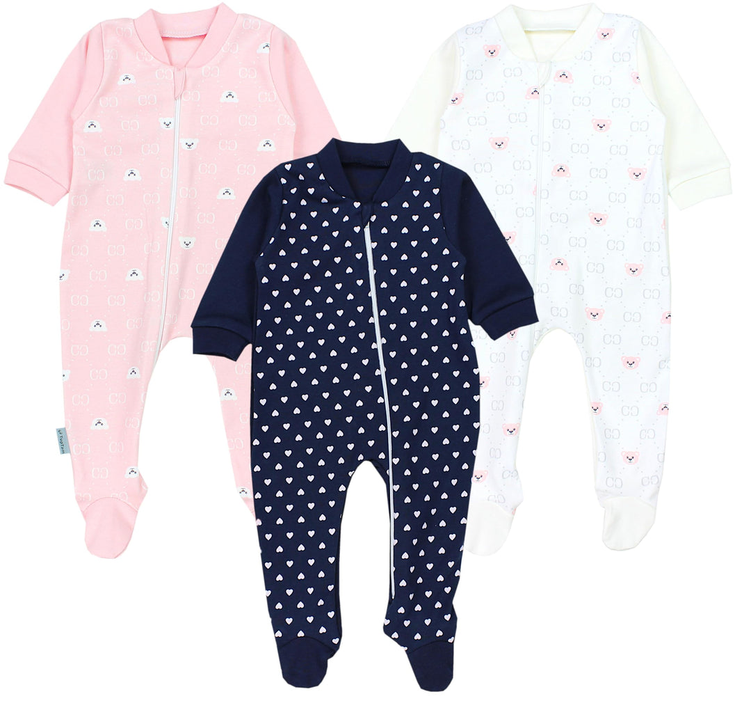 TupTam Baby Unisex Schlafstrampler Mädchen Schlafanzug mit Fuss Jungen Spieler 3er Pack 56 Herzen Du