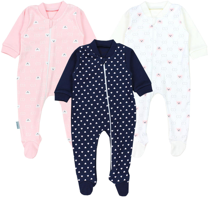 TupTam Baby Unisex Schlafstrampler Mädchen Schlafanzug mit Fuss Jungen Spieler 3er Pack 56 Herzen Du