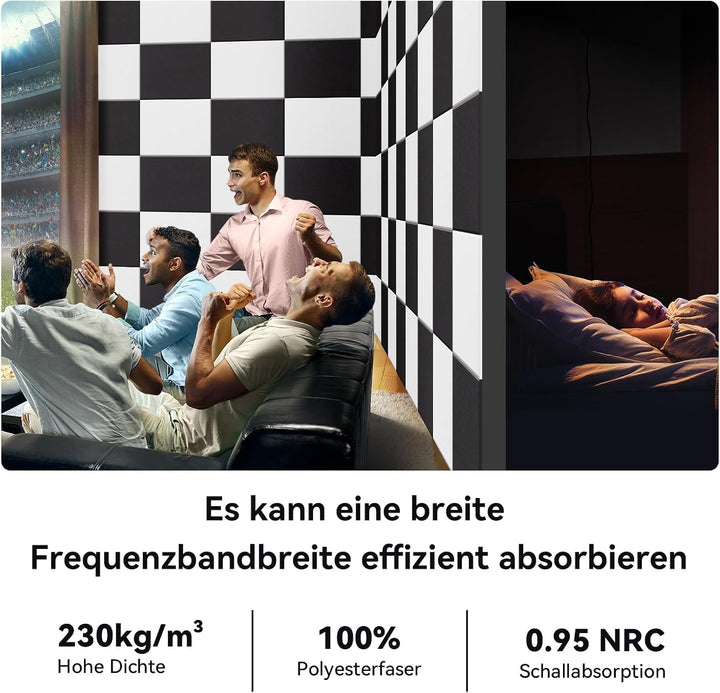 12 Stück Akustikplatten selbstklebend, Abdeckung 1.44㎡, 30*40*0.9cm, Schallschutz &amp; Schalldämmung fü