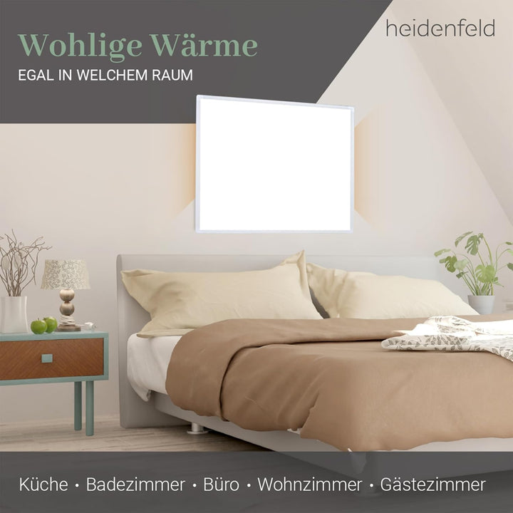 Heidenfeld Infrarotheizung HF-HP100 / 100-1 / 106 / 110 / 130 / Weiss - 300 - 1200 Watt - inkl. Ther