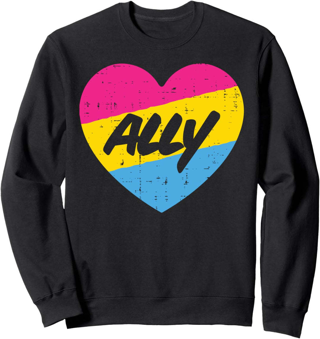 Ally Pansexual Heart Cute Pan Pride Flag LGBTQ Men Women Sweatshirt