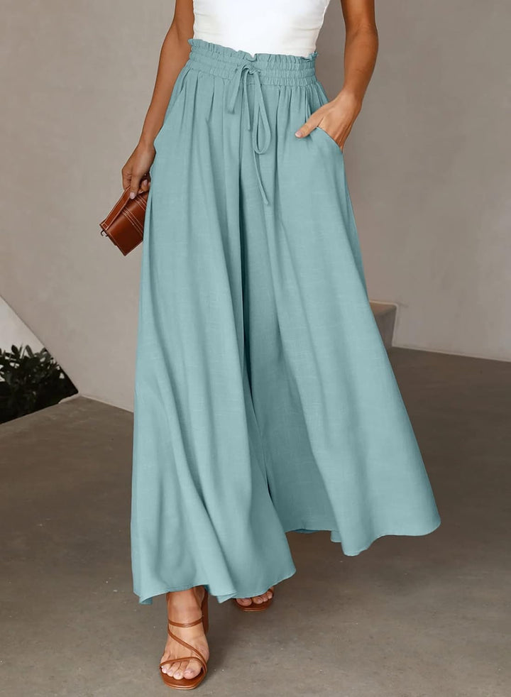 Dokotoo Sommerhose Damen Leicht Palazzo Hose Elegant Sommer High Waist Baggy Freizeithose Baumwolle