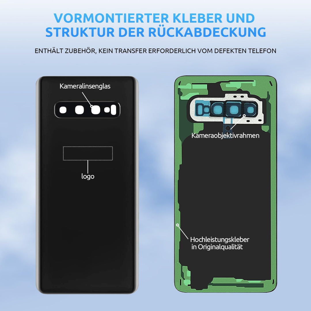 Eonpam Akkudeckel für Samsung Galaxy S10 G973 Rückseite Glas Backcover Ersatz Reparatur Set mit Kame