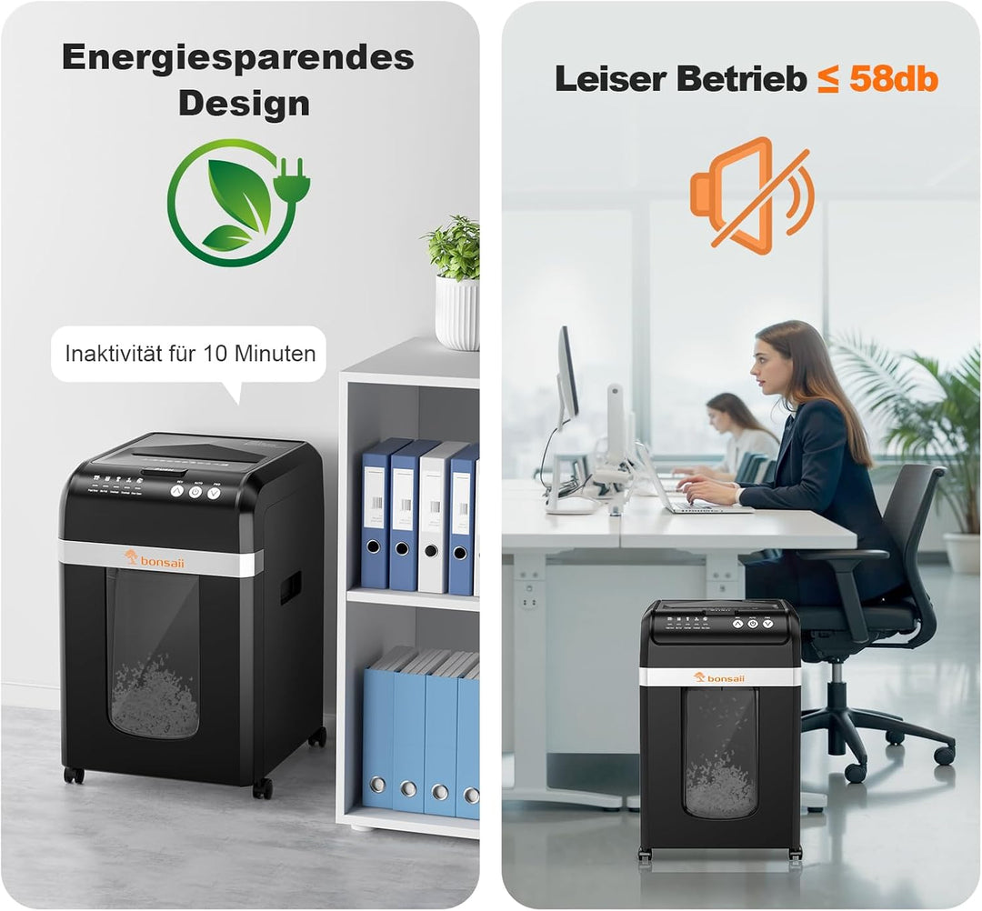 Bonsaii Aktenvernichter mit automatischem 200-Blatt-Einzug, 60 Min Dauerbetrieb, DIN P-4 Mikroschnit