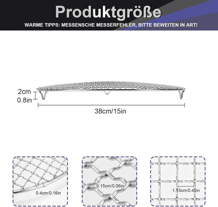 Edelstahl Grillrost Rund Mit 2cm Füssen Ø10-42.5cm - Universelles Kochgitter Für Heissluftfritteusen