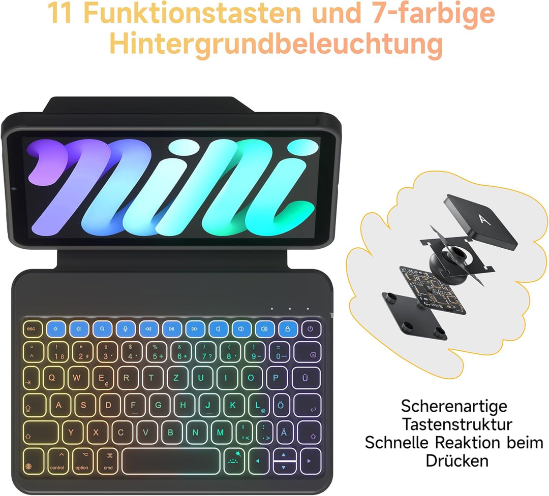 HOU Tastatur Hülle für iPad Mini 7/6, 8,3 Zoll, Ultradünne Klapptastatur, Magnetische Befestigung, M