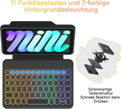HOU Tastatur Hülle für iPad Mini 7/6, 8,3 Zoll, Ultradünne Klapptastatur, Magnetische Befestigung, M
