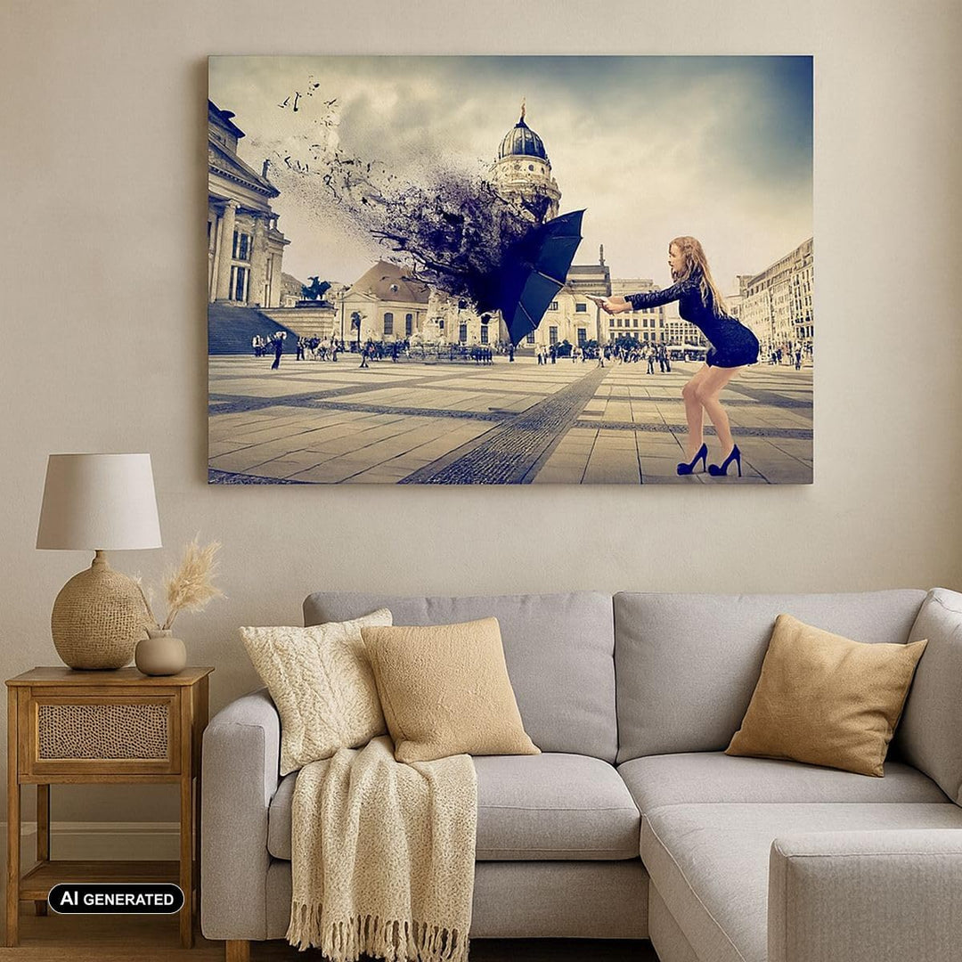 Bilder auf Leinwand 100x70cm Leinwandbild Stadt landmarken quadrat regenschirm Gross Wanddeko Bild S
