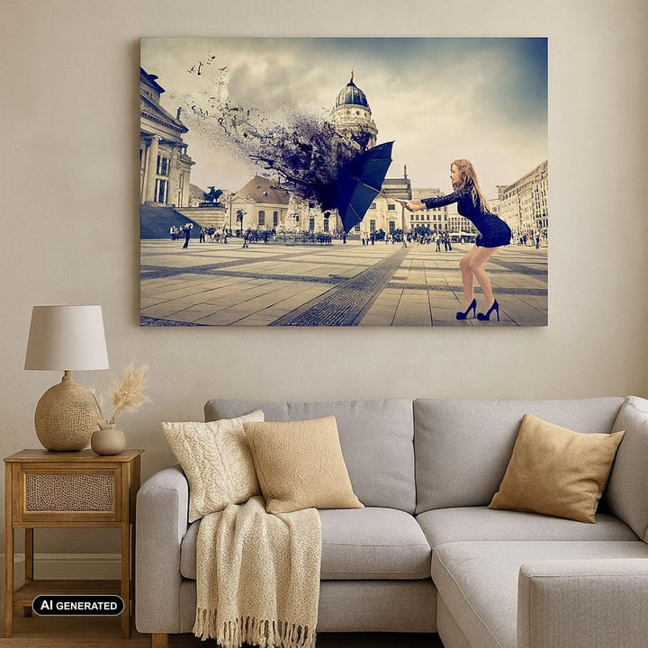 Bilder auf Leinwand 100x70cm Leinwandbild Stadt landmarken quadrat regenschirm Gross Wanddeko Bild S