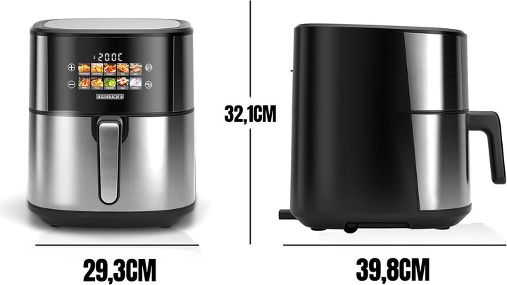 HEINRICHS Heissluftfritteuse, 6,5 Liter XXL Air Fryer, 10in1 Airfritteuse, LED-Color-Display mit Sen