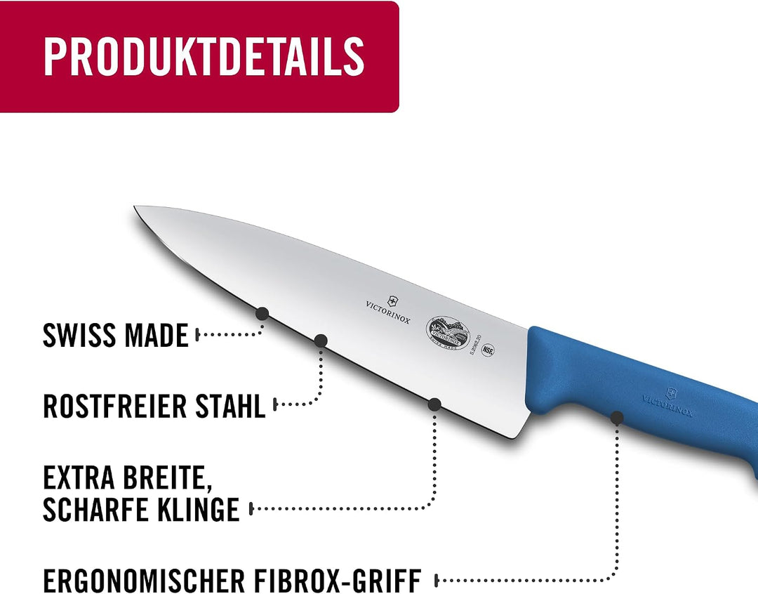 Victorinox Fibrox Kochmesser, Breites Universalmesser für Fleisch, Fisch, Gemüse und Kräuter, 20 cm,