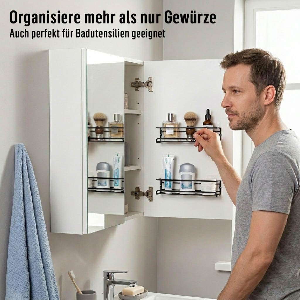 Deco haus® Gewürzregal Wand ohne Bohren - Gewürzregal Hängend 4er Set - Gewürzregale Ohne Bohren Sch