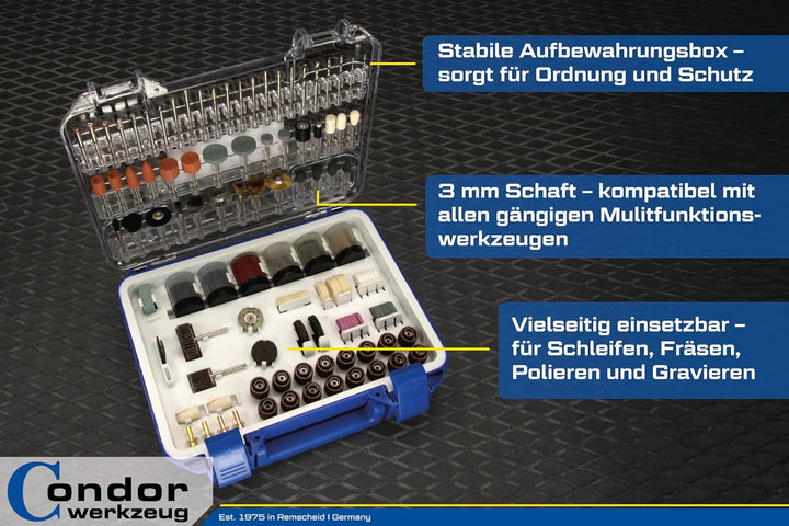 Condor Werkzeug 445 | Feinbohrer-Satz Multifunktionswerkzeug Zubehör Set | 313-tlg. | zum Fräsen, Sc