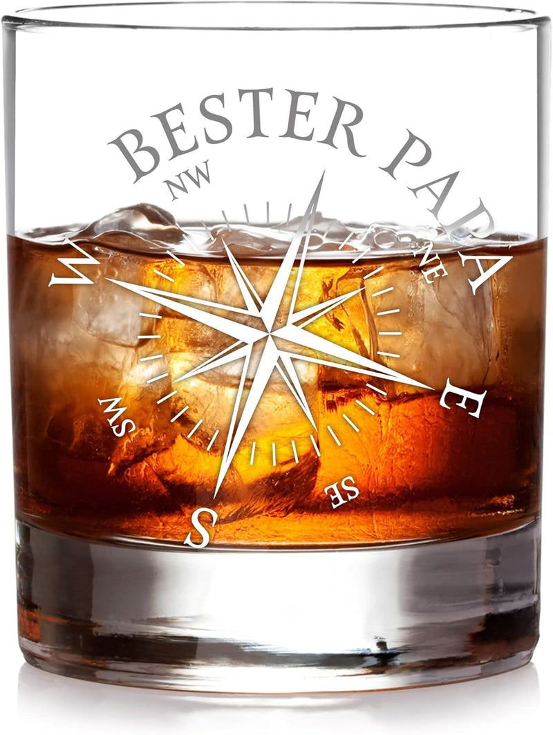 AMAVEL Whiskyglas mit Gravur Kompass, Tumbler Glas Bester Papa, Vatertagsgeschenk, Graviertes Whisky