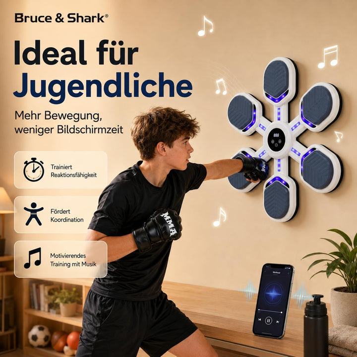 MusicBoxingMachine – Musik-Box-Trainer mit 9 Modi &amp; 9 Geschwindigkeitsstufen, LED-Punching-Zielwand,