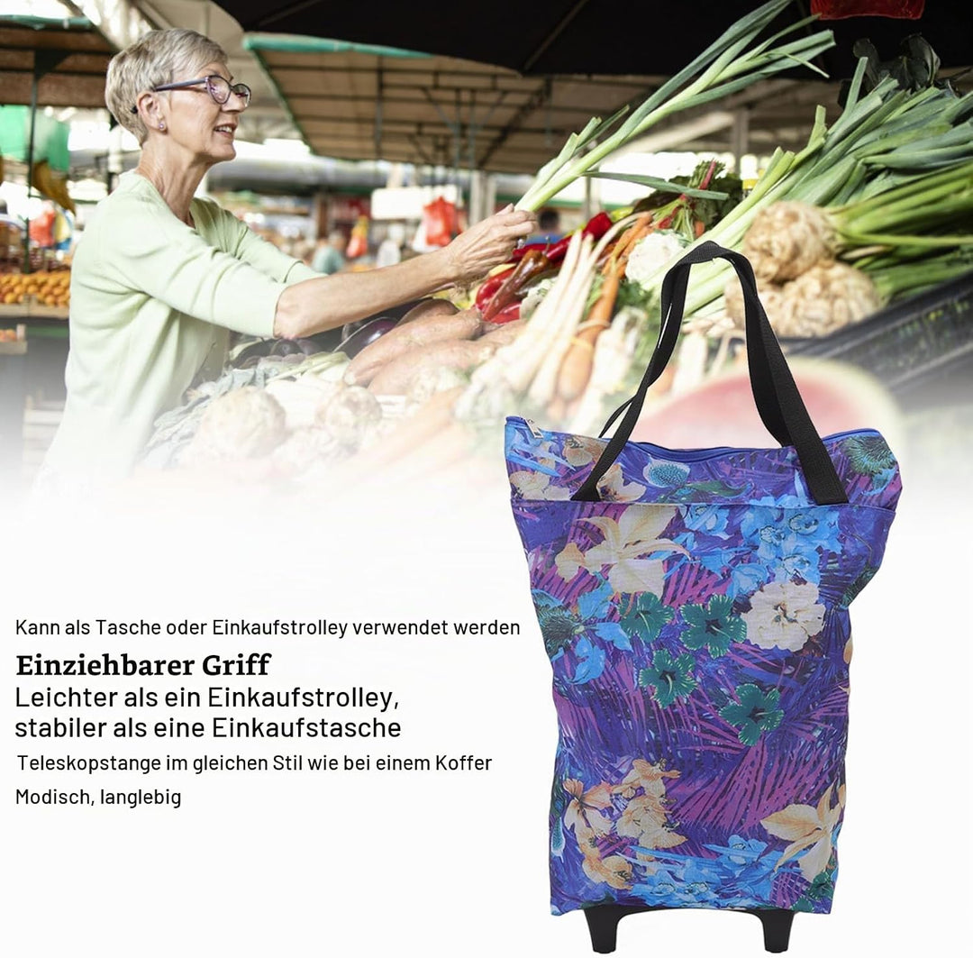 600D Oxford Tuch Stahlrohr Faltbarer Einkaufs Wagen mit Rädern, Trolley Tasche auf Rädern Wasch Bar