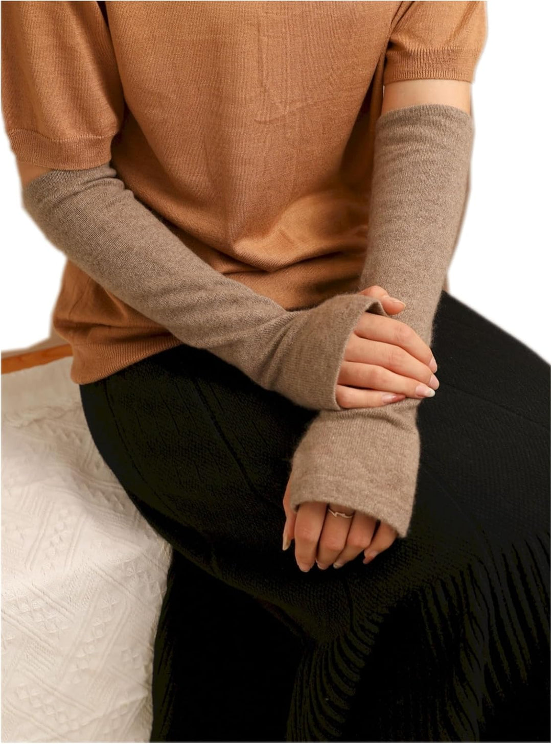 Prettystern Damen Kaschmir-Wolle Arm-Wärmer Lange Arm-stulpen Fingerlose Pulswärmer für Abendmode Ei