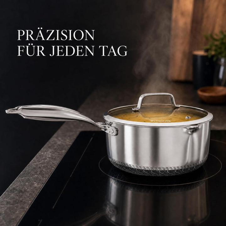 Stielkasserolle mit Deckel, 20 cm/2 l, antihaftbeschichtet, für Induktion, Gas, Elektroherde, Kochto