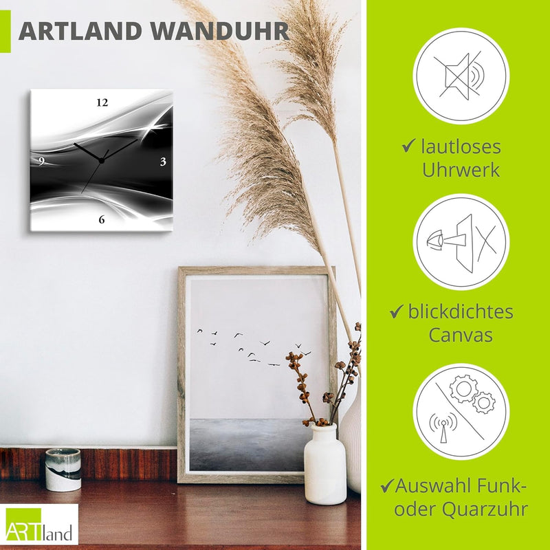 ARTLAND Wanduhr ohne Tickgeräusche Leinwand Funkuhr 30x30 cm Quadratisch Lautlos Design Abstrakt Kun