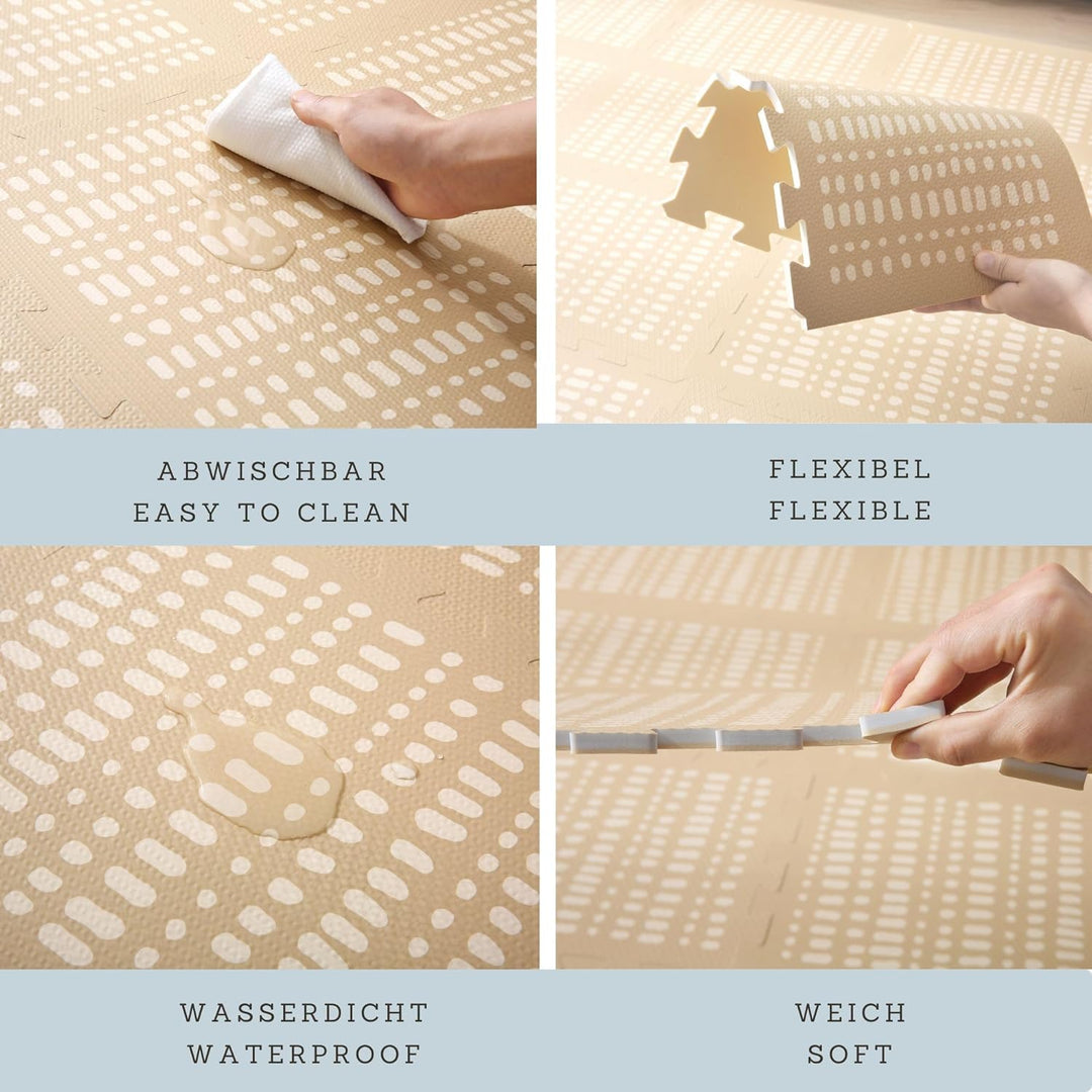 Stylische Puzzlematte Baby 1,7x1,2m Hygge Grau – 16 XL-Platten mit Kanten – Dicke & weiche Baby Spie
