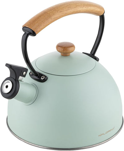 FLORINA Wasserkessel (2,3 l) | Edelstahl Teekessel NATURA | Flötenkessel mit Holzgriff | Automatisch