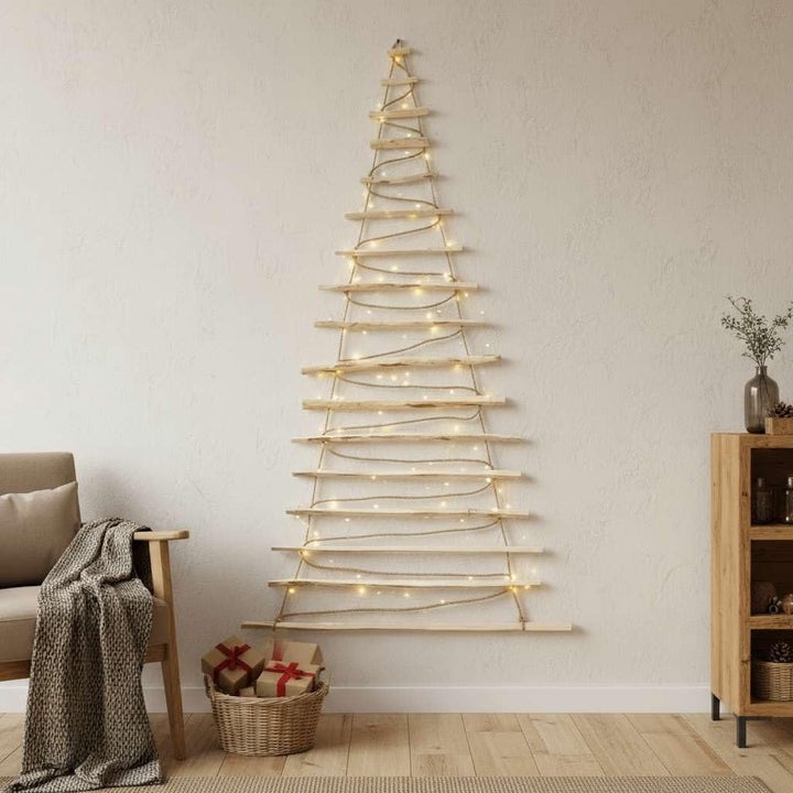 BOGATECO Handgemacht Weihnachtsbaum 205 cm hoch, aus Haselnussholz | Deko Anhänger | mit 10 m LED-Le