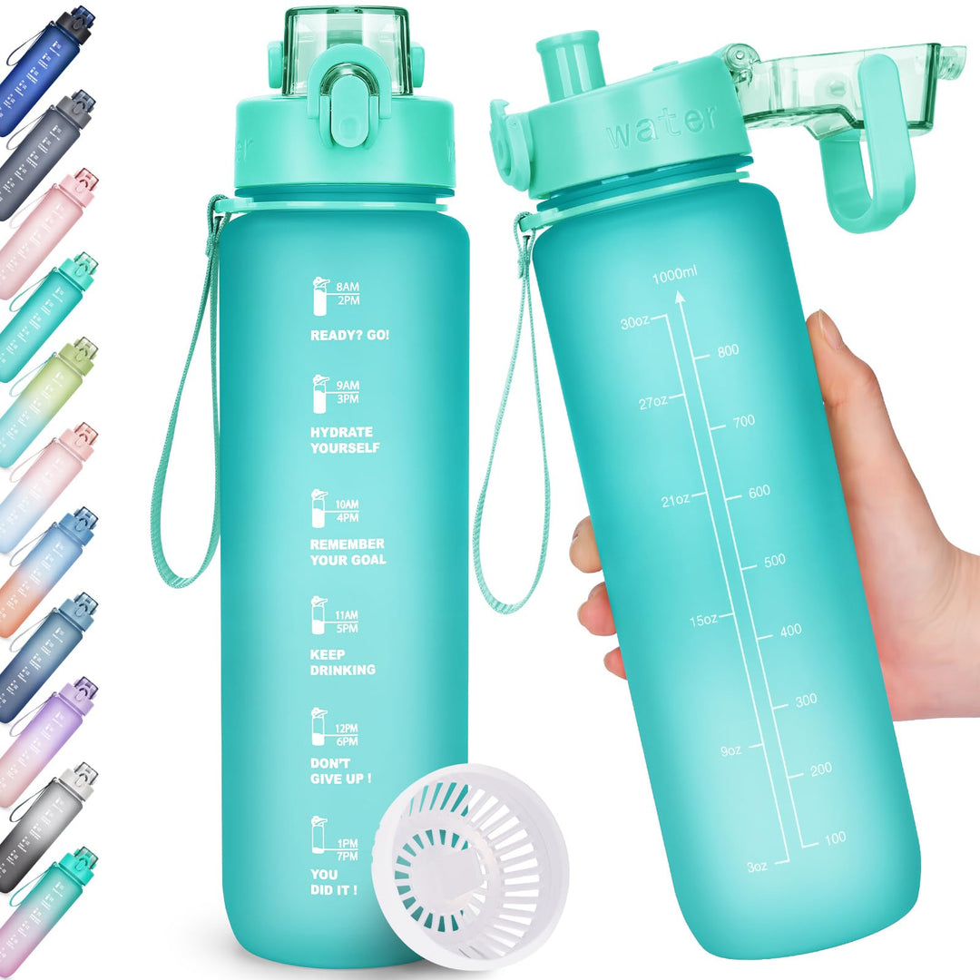 AOHAN Trinkflasche, 1l Wasserflasche BPA-Frei, Trinkflasche Sport Auslaufsicher, Sportflasche mit Ze