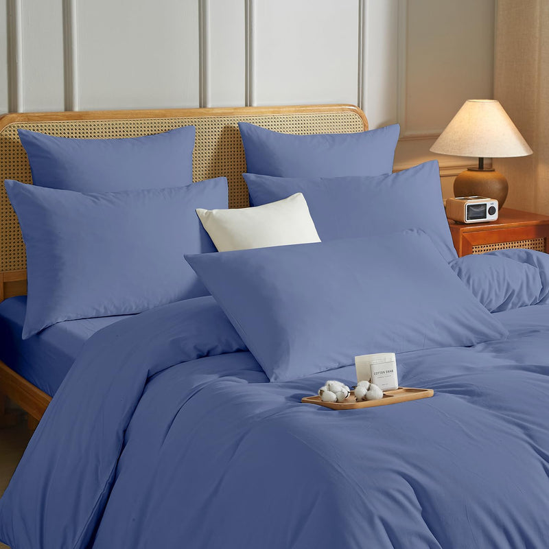 Luowei Bettwäsche 155x220 3 Teilig Blau Einfarbig Uni weich und leicht 110g/m² Renforcé Mikrofaser 1
