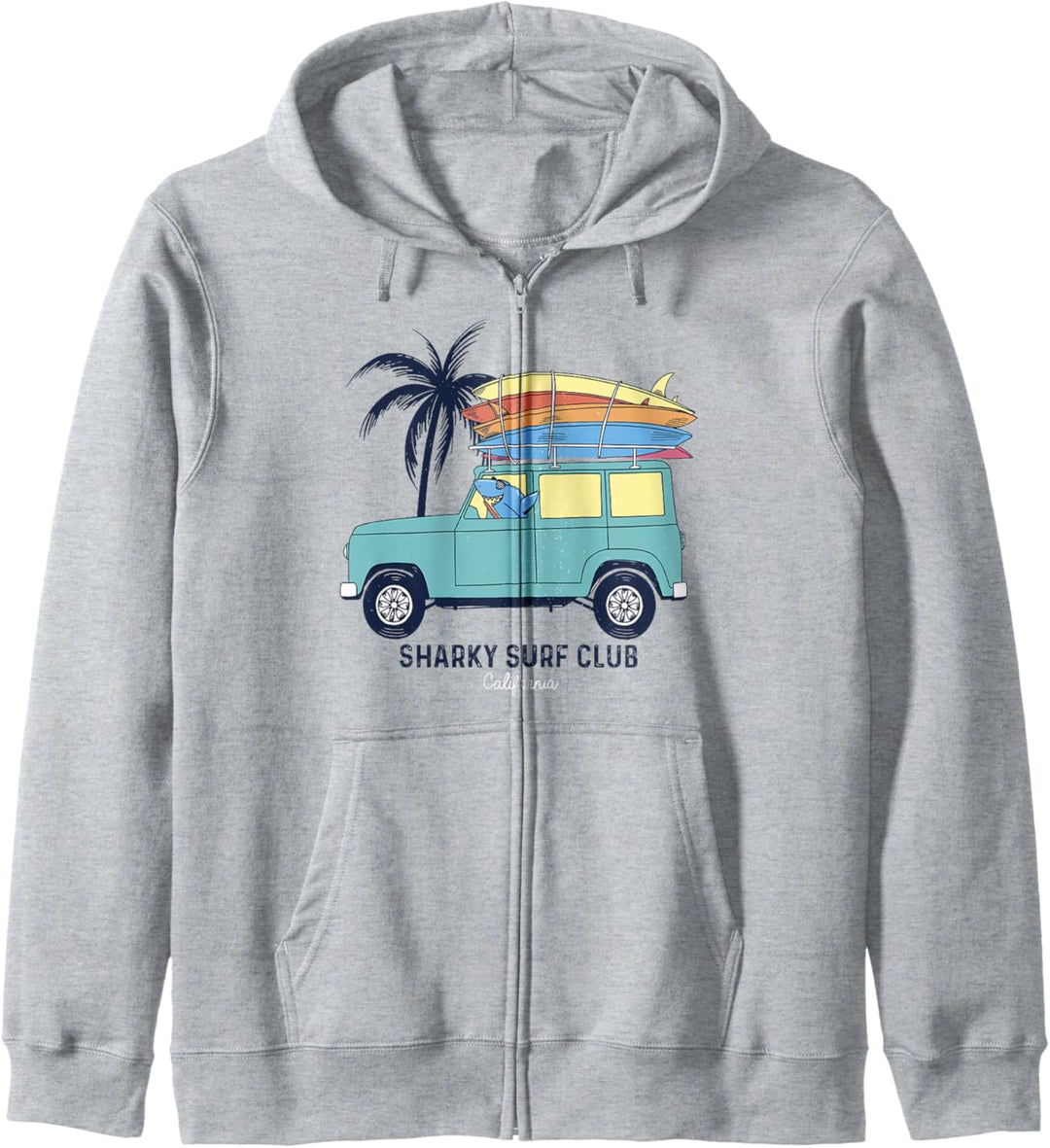 Sharky Surf Club Shark In Surfboard Van Cartoon Kapuzenjacke