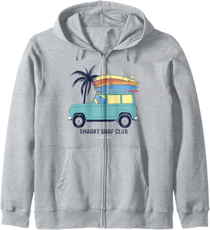 Sharky Surf Club Shark In Surfboard Van Cartoon Kapuzenjacke